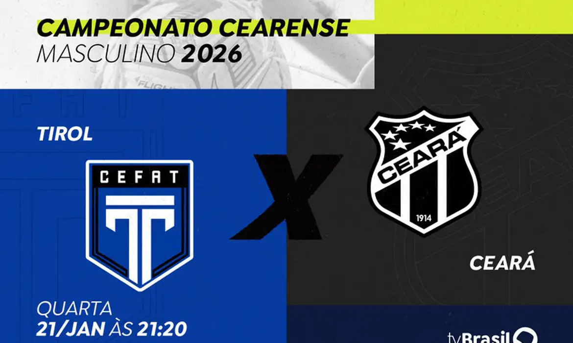 Brasília (DF), 20/01/2026 - A TV Brasil exibe o confronto entre Ceará e Maranguape pelo Campeonato Cearense 2026. O jogo será transmitido para todo o país, com sinal gerado pela emissora parceira TV Ceará, integrante da Rede Nacional de Comunicação Pública (RNCP). Arte/Agência Brasil