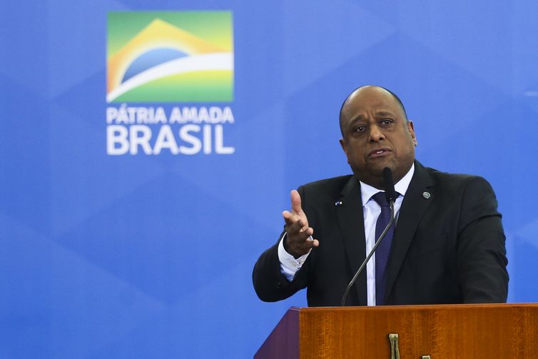 Antonio Cruz/Agência Brasil O secretário especial do Esporte do Ministério da Cidadania, Marcelo Magalhães, discursa durante a solenidade de assinatura do projeto de lei que institui o Plano Nacional do Desporto (PND)