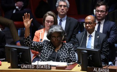 United Nations Security Council meeting on the ongoing conflict between Israel and Hamas at U.N. headquarters in New York