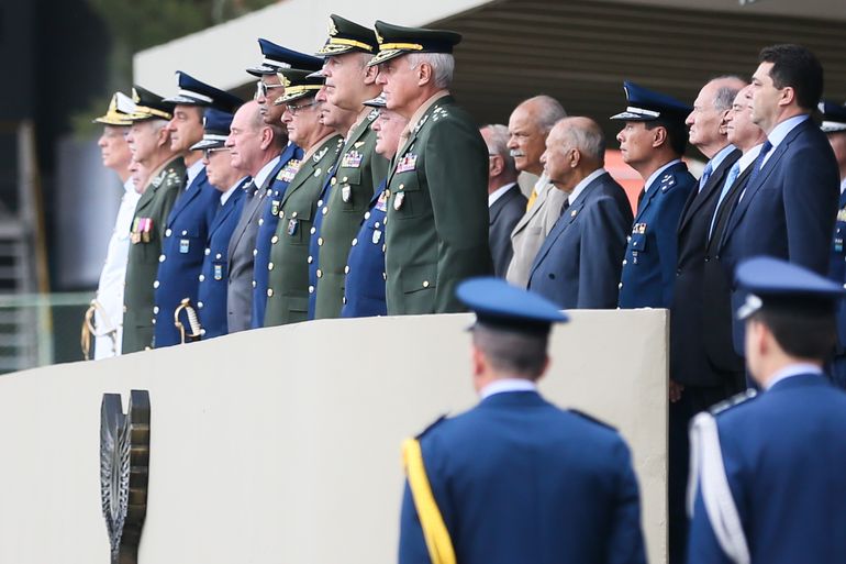 O Ministro da Defesa, Fernando Azevedo e Silva, participa da solenidade militar em comemoração ao nono aniversário de criação do Estado-Maior Conjunto das Forças Armadas (EMCFA) do Ministério da Defesa