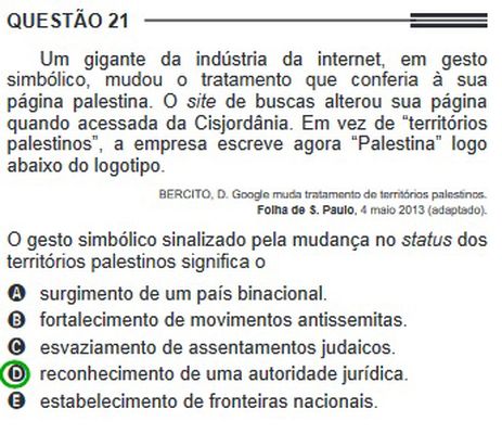 Brasília (DF) - 17/10/2023- Conflito no Oriente Médio aparece em questões do EnemFoto: Print/Divulgação