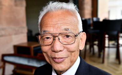 Syukuro Manabe of Japan smiles during a press meeting, when he received the Crafoord Prize, in Lund