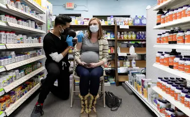 Pregnant women receive the COVID-19 vaccine in Schwenksville, Pennsylvania