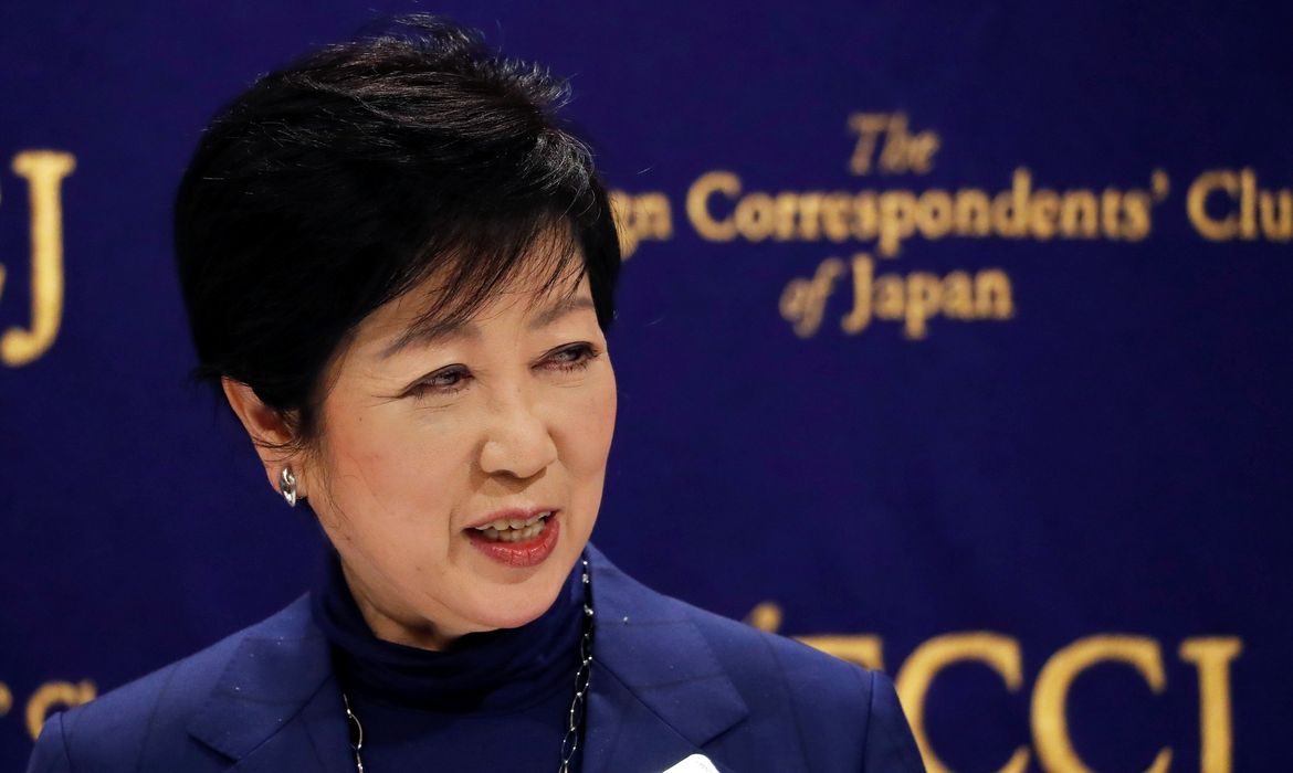 Governadora de Tóquio, Yuriko Koike, durante entrevista coletiva - Jogos de Tóquio/ Olimpíada / Tóquio 2020