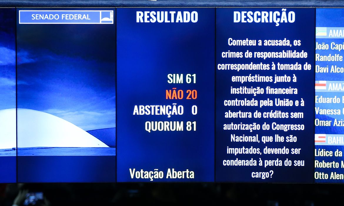 Por 61 a 20, o plenário do Senado decide pelo impeachment de Dilma Rousseff (Marcelo Camargo/Agência Brasil)