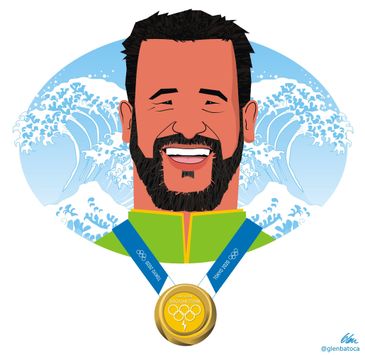 Glen Batoca/Reprodução Glen Batoca desenha o medalhista Ítalo Ferreira.