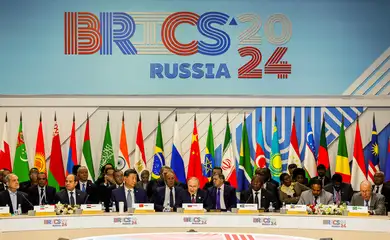 Russia's President Vladimir Putin speaks during a plenary session in the outreach/BRICS Plus format at the BRICS summit in Kazan, Russia October 24, 2024. REUTERS/Maxim Shemetov/Pool