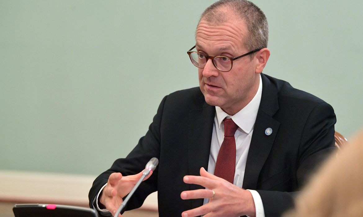 FILE PHOTO: Hans Kluge, World Health Organization regional director for Europe, attends a meeting with Russian Prime Minister Mikhail Mishustin in Moscow