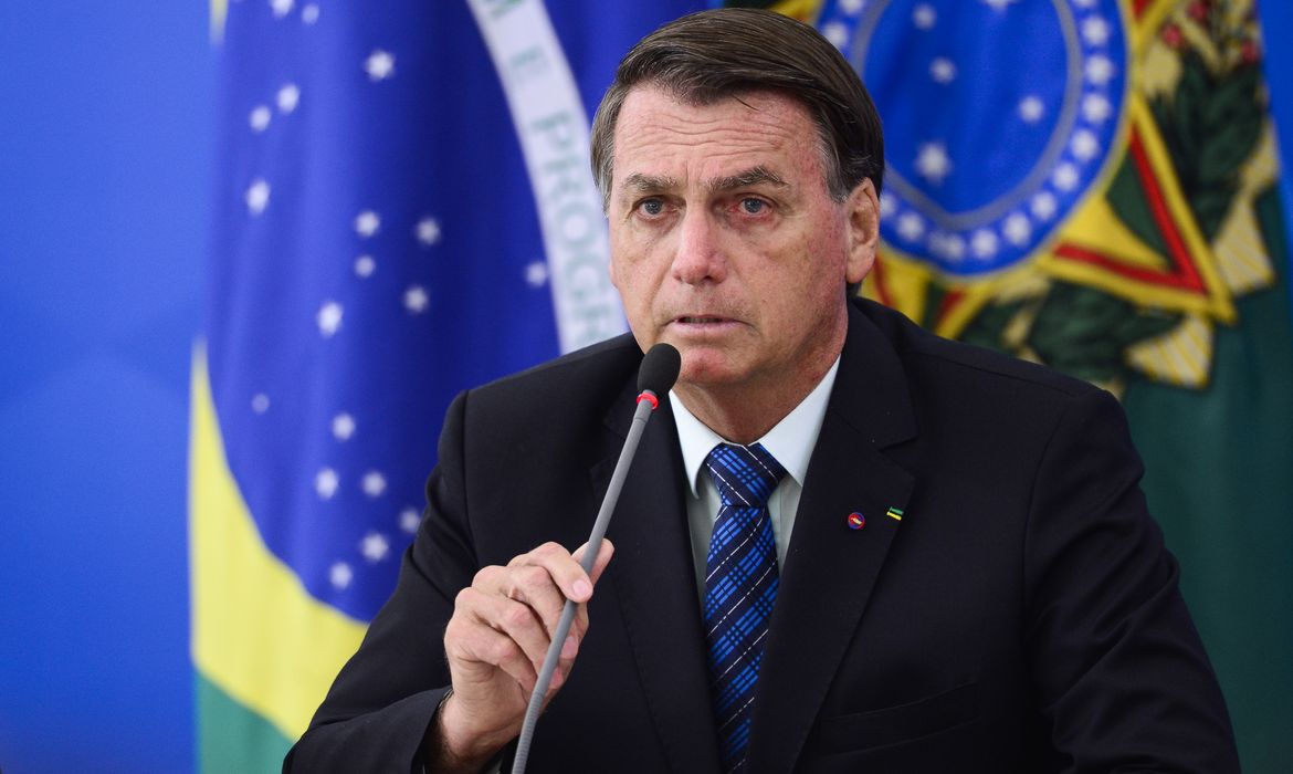 O presidente Jair Bolsonaro durante pronunciamento sobre preço dos combustíveis e a política de reajustes adotada pela Petrobras.