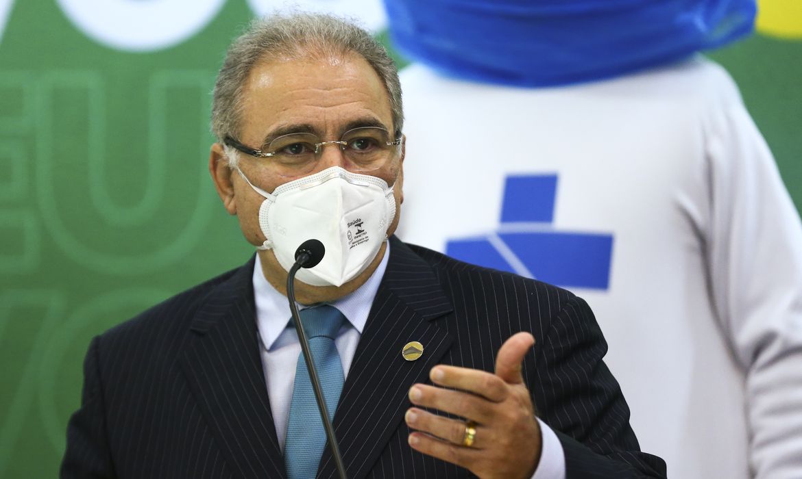O ministro da Saúde, Marcelo Queiroga, durante o lançamento da Campanha Nacional de Vacinação contra a gripe.