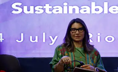 Rio de Janeiro (RJ) 24/07/2024 -  A primeira-dama do Brasil, Janja Lula da Silva, participa do painel Políticas Públicas de Combate à Fome e à Pobreza: Empoderando Mulheres e Meninas para o Desenvolvimento Sustentáve, evento paralelo à Reunião Ministerial de Desenvolvimento do G20. Foto: Fernando Frazão/Agência Brasil
