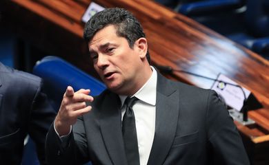Brasília (DF) 22/03/2023Senador, Sergio Moro, durante discurso na tribuna do senado onde falou sobre atentado contra ele e sua família.