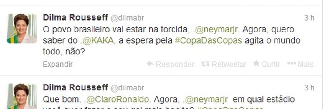 Dilma conversou pelo Twitter com jogadores de futebol brasileiros