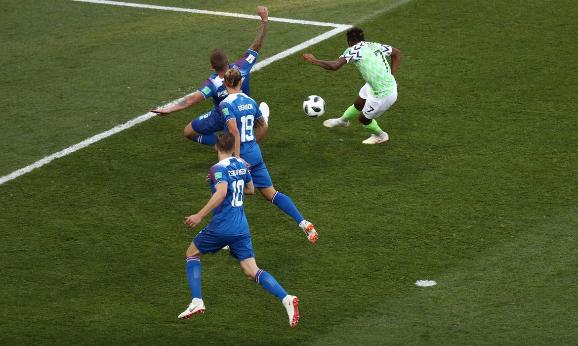 Soccer Football - World Cup - Group D - Nigeria vs Iceland - Volgograd Arena, Volgograd, Russia - June 22, 2018   Nigeria's Ahmed Musa scores their first goal    REUTERS/Sergio Perez