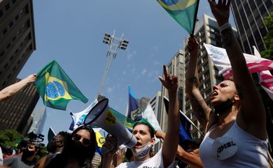 People attend a protest to demand the impeachment of Brazil's President Jair Bolsonaro, Sao Paulo