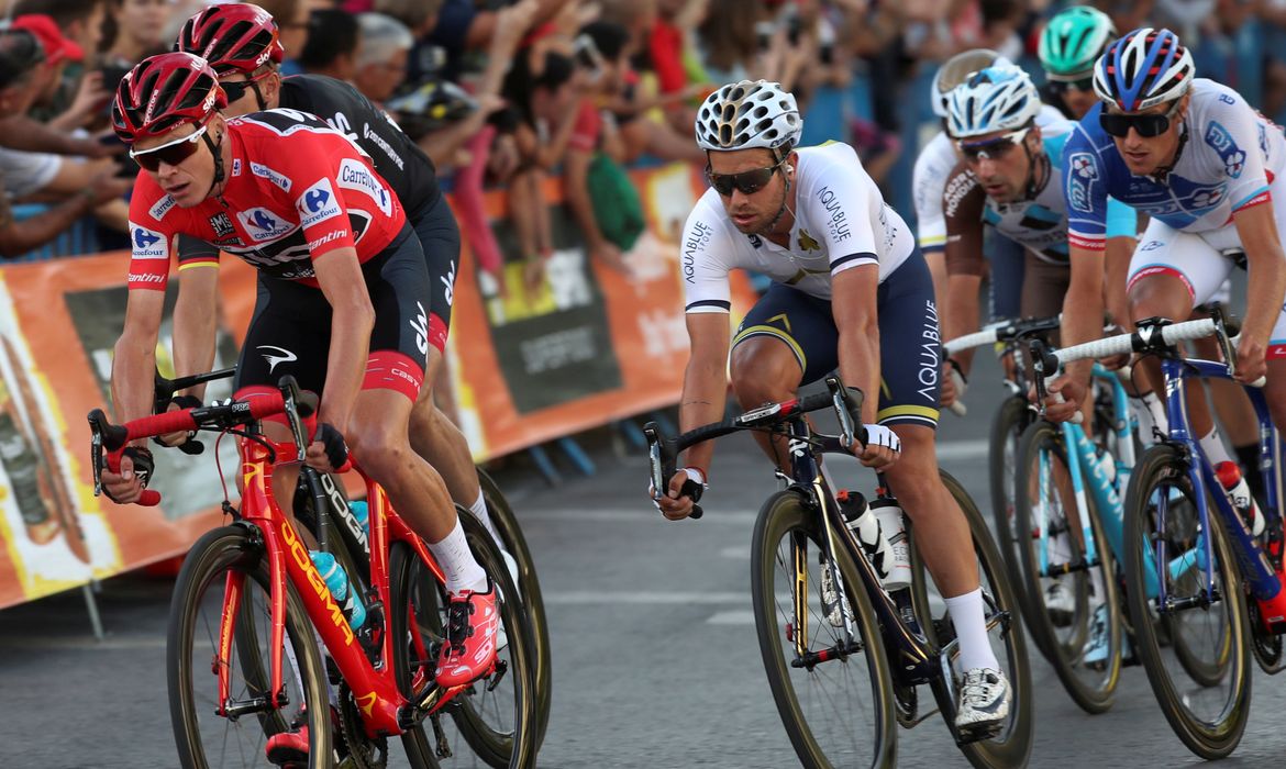 FILE PHOTO: Team Sky rider Froome of Britain rides during the last stage of the La Vuelta Tour of Spain cycling race in Madrid