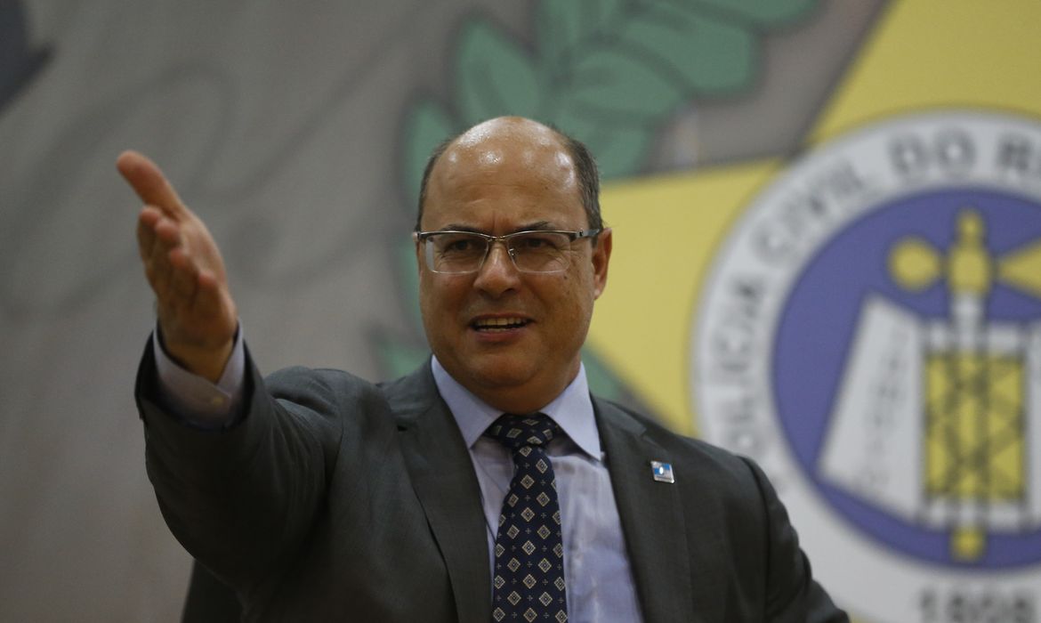 O governado do Rio de Janeiro, Wilson Witzel, durante cerimônia de posse do novo secretário de Estado de Polícia Civil, delegado Marcus Vinícius de Almeida Braga.
