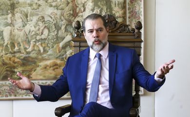 O presidente do Supremo Tribuna Federal, Dias Toffoli, durante reunião, durante reunião o presidente do Senado, Davi Alcolumbre, para tratar sobre a suspensão da liminar contra a buscas e apreensões realizadas no Congresso Nacional. 