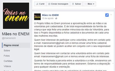Página Mães do Enem no Facebook reúne voluntárias para cuidar dos filhos de estudantes no dia da prova