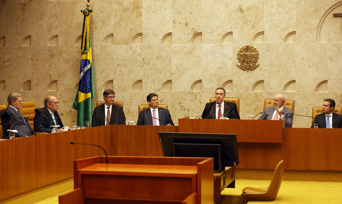 Antônio Cruz/Agência Brasil Brasília (DF), 03/02/2025 - Prcurador-Geral da República Paulo Gonet, Presidente do Senado Federal Davi Alcolumbre, presidente do STF Roberto Barroso, presidente da república Luiz Inácio Lula da Silva e o presidente da Câmara dos Deputados Hugo Mota durante sessão Solene de Abertura do Ano Judiciário do STF. Foto: Antônio Cruz/Agência Brasil