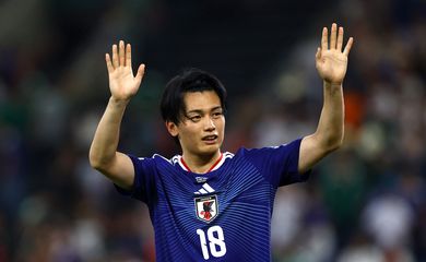 Soccer Football - FIFA World Cup 2026 - Group F - Tunisia v Japan - Estadio Monterrey, Monterrey, Mexico - June 21, 2026
Japan's Ayase Ueda celebrates after the match REUTERS/Daniel Becerril