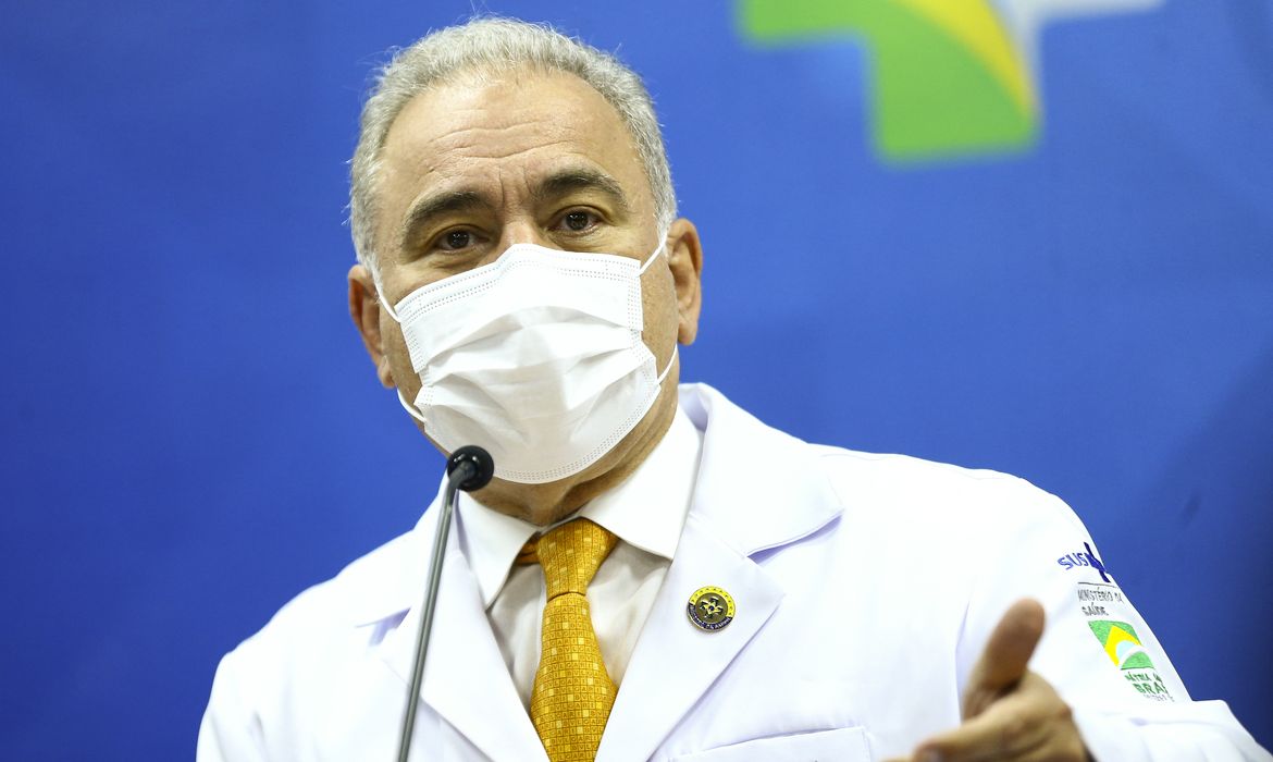 Marcelo Camargo/Agência Brasil O ministro da Saúde, Marcelo Queiroga, durante anúncio de ações para o cuidado às pessoas com condições pós-covid-19.