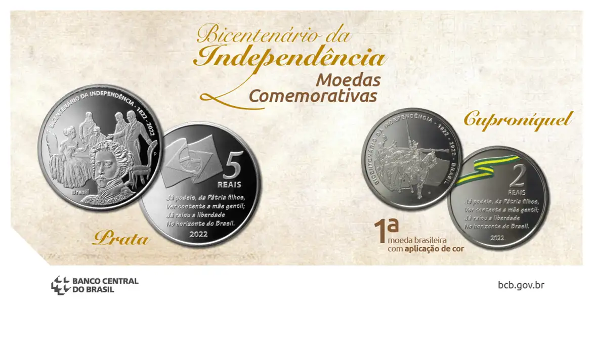 O Banco Central lançou duas moedas comemorativas do Bicentenário da Proclamação da Independência.