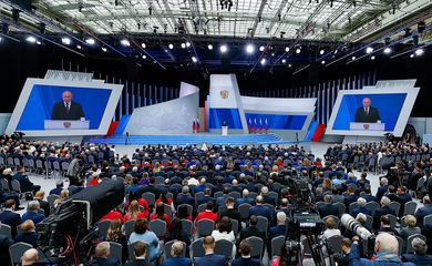 Putin durante discurso em Moscou
 29/2/2024   REUTERS/Evgenia Novozhenina