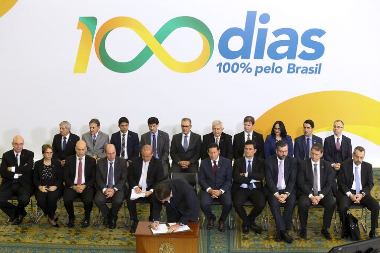 O presidente Jair Bolsonaro, participa da cerimônia dos 100 dias de governo