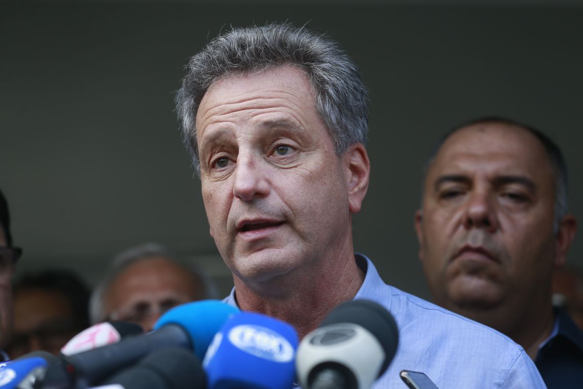  O  presidente do Flamengo, Rodolfo Landim, fala Ã  imprensa sobre o incÃªndio no centro de treinamento do clube, na zona oeste da cidade 