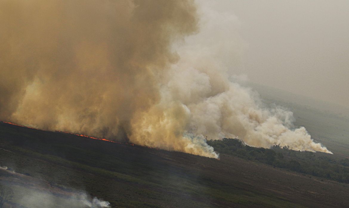 Porto Jofre (MT) 17/11/2023 – Cortina de fumaça profocada pelo incêndio florestal que atige o Pantanal.
Foto: Joédson Alves/Agência Brasil