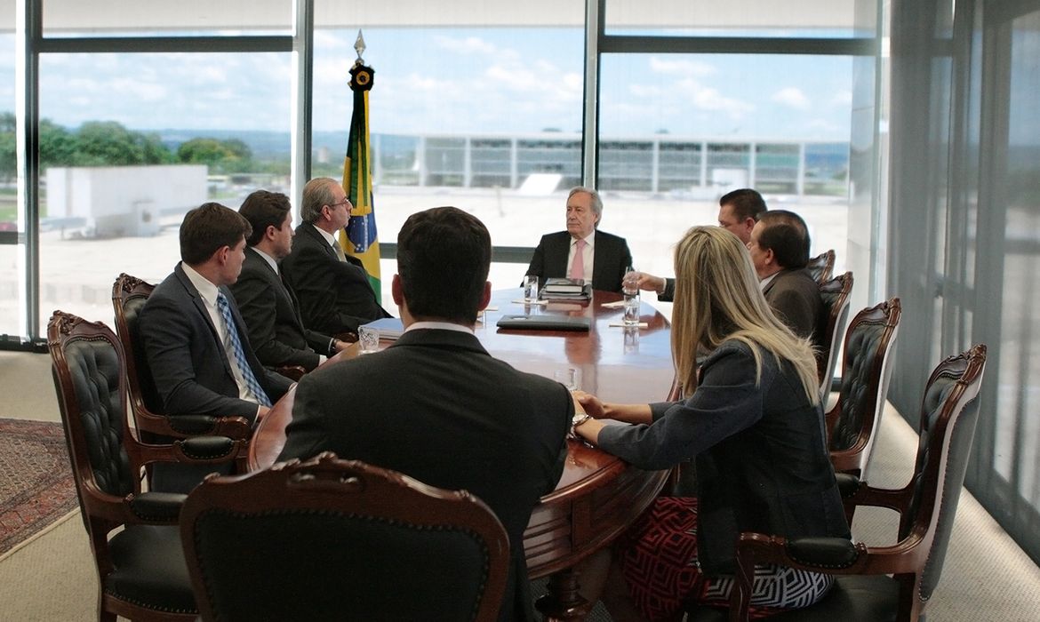 Brasília - Presidente do STF, ministro Ricardo Lewandowski recebe em audiência o presidente da Câmara dos Deputados, Eduardo Cunha (Rosinei Coutinho/STF)