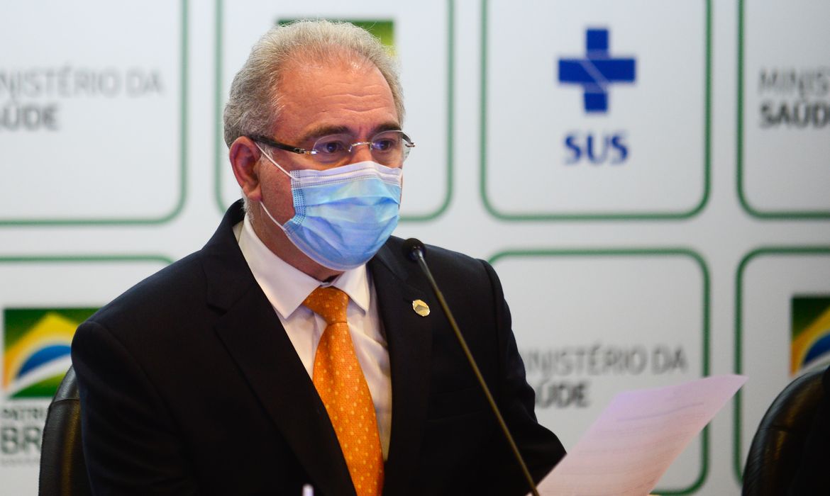 O ministro da Saúde, Marcelo Queiroga, durante anuncio do plano de vacinação de atletas e credenciados da Delegação Brasileira para os jogos de Tóquio.