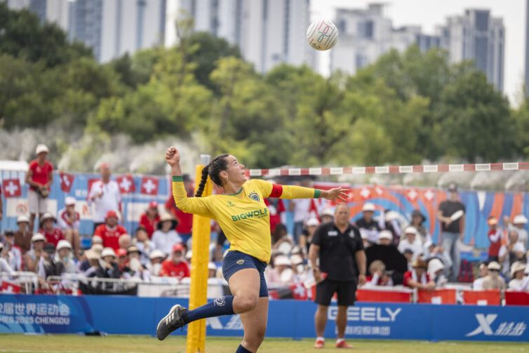 Valentin Weber/Divulgação/IFA The World Games 2025 Chengu, China - Fistball Preliminary Round Women Game 22 - Gold Medal Match - Brazil vs Switzerland - Cecília Jaques - seleção brasileira feminina de punhobol