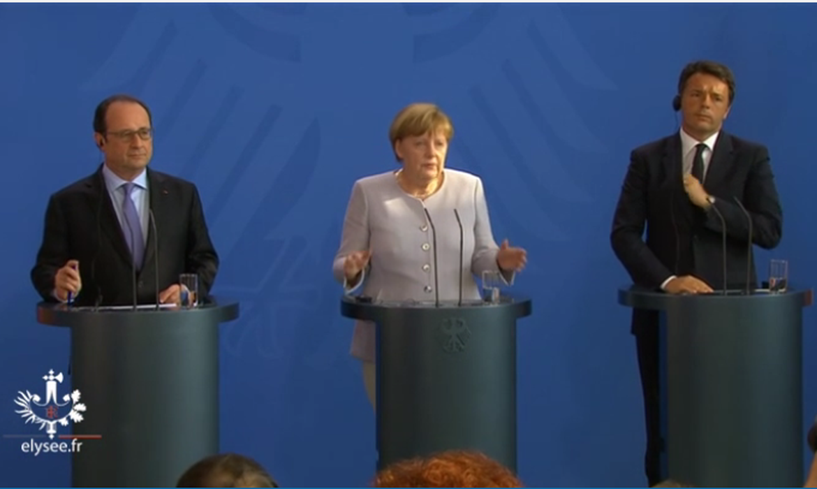 François Hollande, Angela Merkel e Matteo Renzi fazem declaração conjunta sobre prioridades da União Europeia depois da saída do Reino Unido do bloco