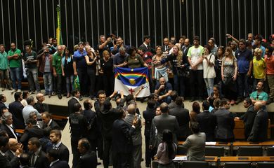 Brasília - Manifestantes invadiram plenário da Câmara dos Deputados, houve tumulto e a sessão foi suspensa  (Fabio Rodrigues Pozzebom/Agência Brasil)
