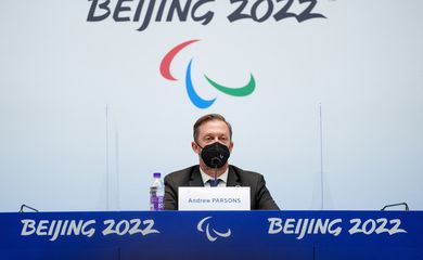 Presidente do Comitê Paralímpico Internacional, Andrew Parsons, durante entrevista coletiva em Pequim