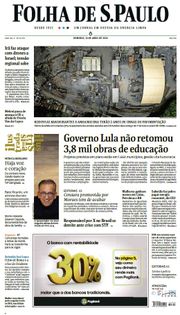 Capa do Jornal Folha de S. Paulo Edição 2024-04-14