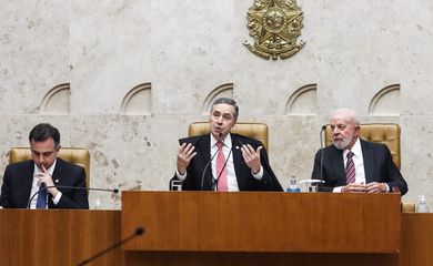 Brasília, (DF) – 01/02/2024 - O Supremo Tribunal Federal (STF) realiza sessão solene de abertura do Ano Judiciário de 2024, participam da cerimônia os presidentes da República, Luiz Inácio Lula da Silva, do Supremo, Luís Roberto Barroso, e do Congresso Nacional, Rodrigo Pacheco. Foto Valter Campanato/Agência Brasil.