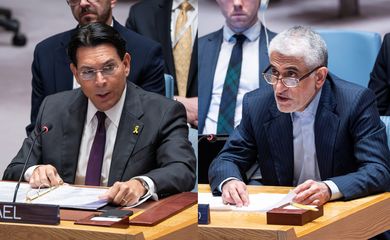 1 - Israel's Ambassador to the United Nations Danny Danon addresses delegates during a meeting of the United Nations Security Council, following U.S attack on Iran's nuclear sites, at U.N. headquarters in New York City, U.S., June 22, 2025. REUTERS/Eduardo Munoz

2 - Iran's Ambassador and Permanent Representative to the United Nations Amir Saeid Iravani addresses delegates during a meeting of the United Nations Security Council, at U.N. headquarters in New York City, U.S., June 17, 2025. REUTERS/Eduardo Munoz
