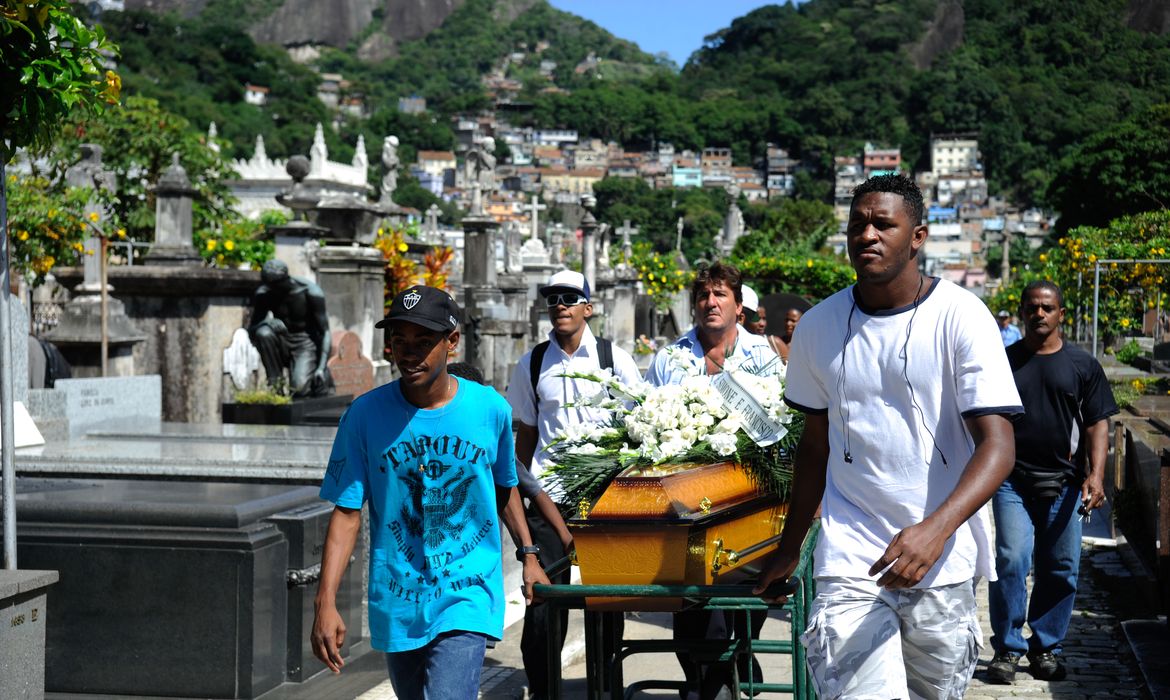Sepultamento do jovem Edilson Silva dos Santos no cemitério São João Batista, em Botafogo. O jovem que sofria de deficiência mental foi morto durante protesto no Pavão-Pavãozinho (Fernando Frazão/Agência Brasil)