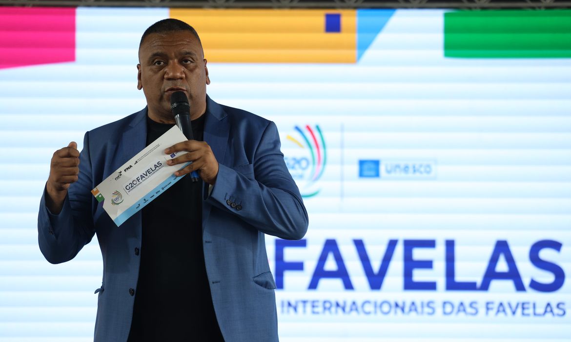 Rio de Janeiro (RJ), 24/08/2024 – O diretor do G20 Favelas e presidente da Cufa RJ, Preto Zezé durante a Conferência Internacional G20 Favelas, no Viaduto de Madureira, Rio de Janeiro. Foto: Tomaz Silva/Agência Brasil