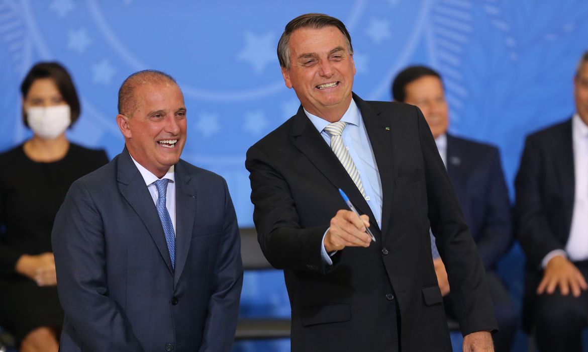 Presidente Jair Bolsonaro, durante cerimônia de posse do Ministro de Estado Chefe da Secretaria-Geral da Presidência da República, Onix Lorenzoni