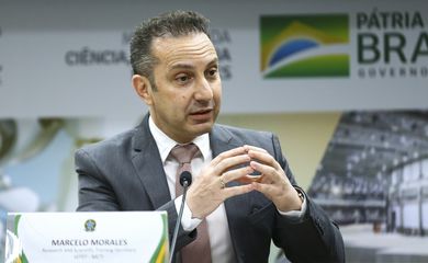 O secretário de Pesquisa e Formação Científica, Marcelo Morales, durante cerimônia de lançamento de três chamadas públicas CNPq/MCTI, com valor total superior a R$ 407 milhões.
