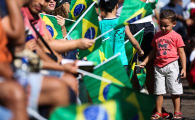 Brasília - Público com bandeiras do Brasil participam das comemorações de 7 de Setembro, na Esplanada dos Ministérios em Brasília ( Marcelo Camargo/Agência Brasil)
