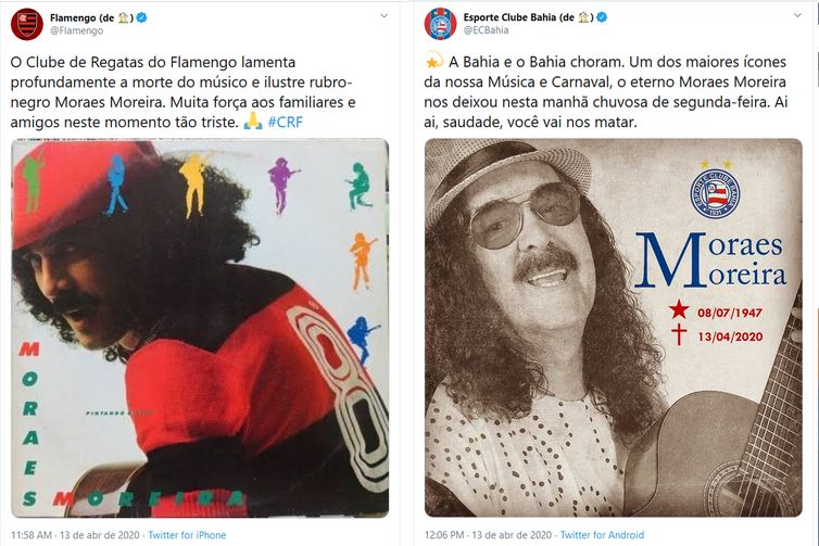 Flamengo e Bahia prestam homenagens ao cantor Moraes Moreira
Futebol e seus ídolos inspiravam o compositor que morreu hoje