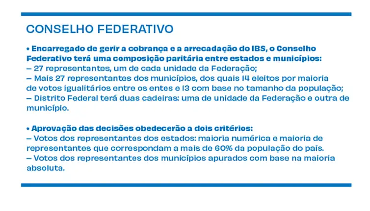 Brasília - 07/07/2023 - Arte com os principais pontos da reforma tributária. Conselho Federativo. Foto: Arte/EBC