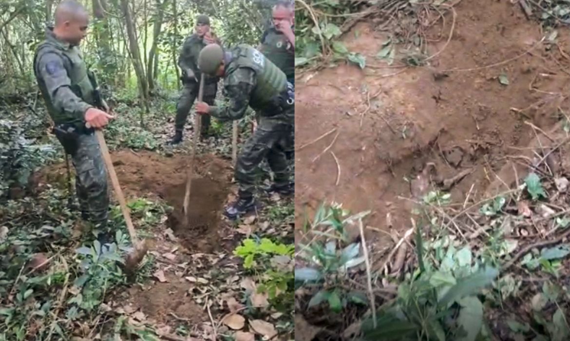 Frame Guarda Civil SP São Paulo (SP), 27/06/2025 - Cemitério clandestino é encontrado em parque na região sul paulistana Agentes da Guarda Civil localizaram 14 ossadas. Frame Guarda Civil