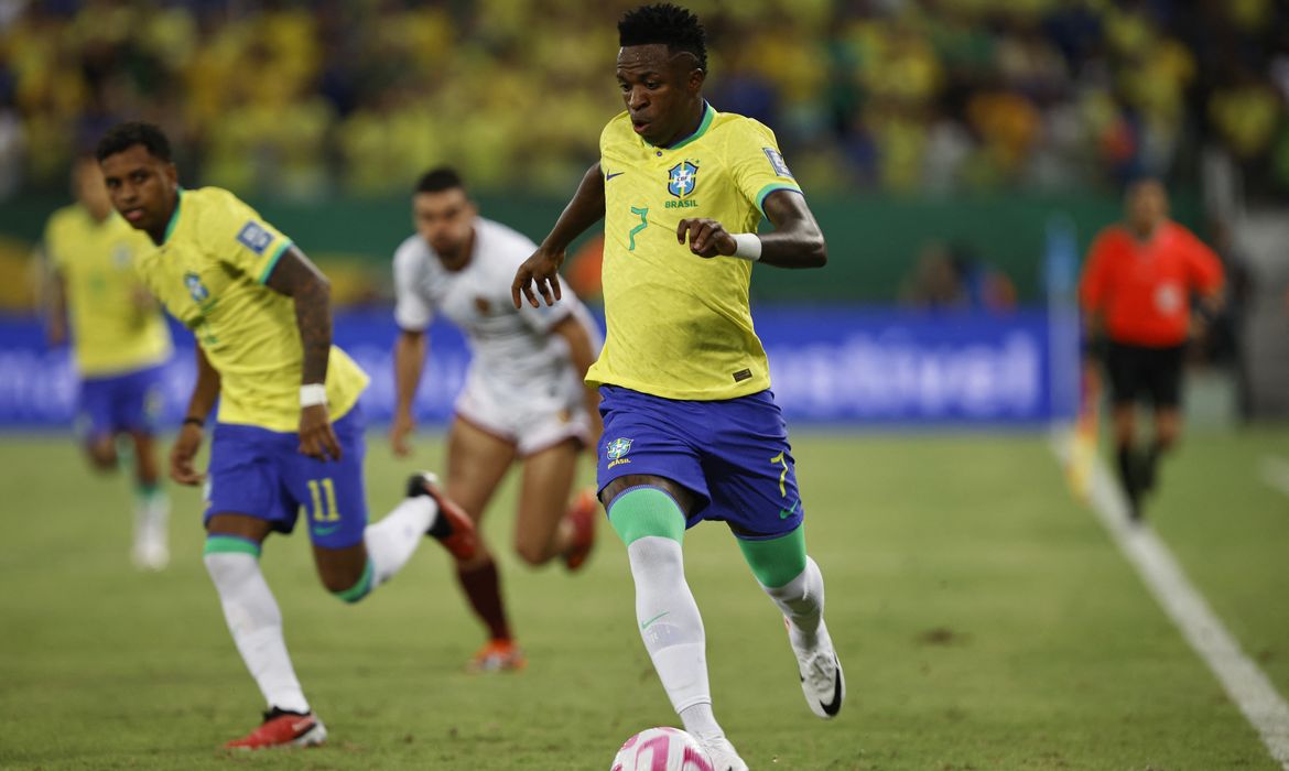 Vinícius Jr. em jogo do Brasil contra Venezuela
 12/10/2023     REUTERS/Adriano Machado