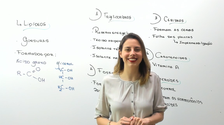 A professora Camila Cavalieri explica a função dos lipídeos 